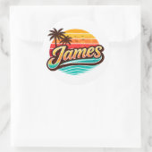 James Retro Sunset Tropical Name Design ラウンドシール (バッグ)