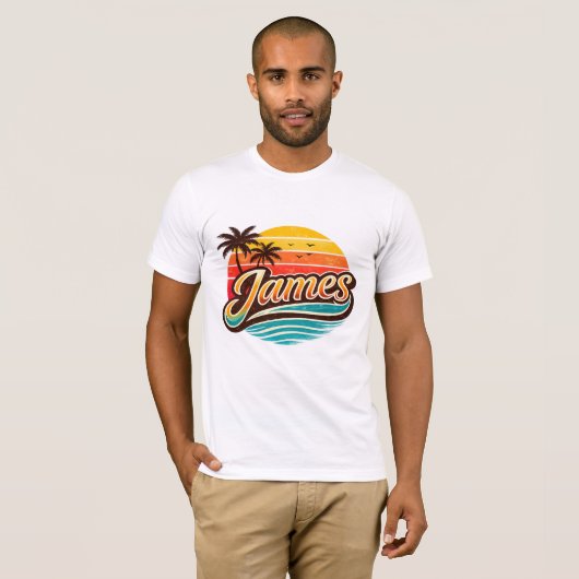 James Retro Sunset Tropical Name Design Tシャツ (正面フル)