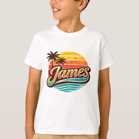 James Retro Sunset Tropical Name Design Tシャツ (正面)