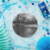 James River Grayscaleに沿った雪 ペーパープレート (パーティー)