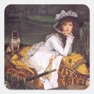 James TissotによるYoung Lady & Her Pet Pug in a Boat スクエアシール