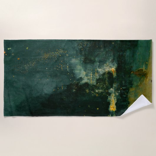James Whistler – 黒と金ゴールドの夜景 ビーチタオル (正面)
