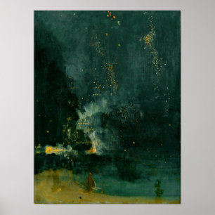 James Whistler – 黒と金ゴールドの夜景 ポスター