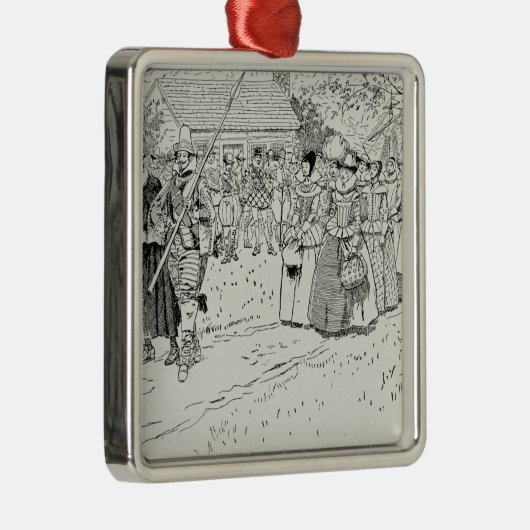 Jamestownの若い女性の到着 メタルオーナメント (右)
