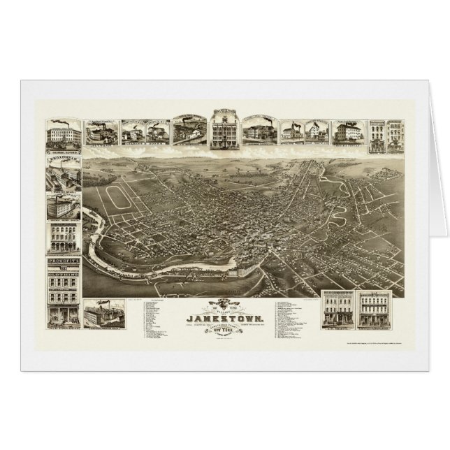 JamestownのNYのパノラマ式の地図- 1882年 (正面横)