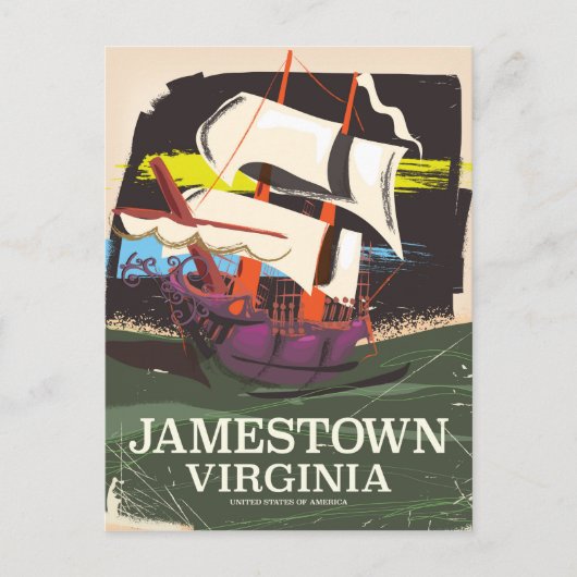 Jamestown, Virginia,ヴィンテージ旅行ポスター ポストカード (正面)