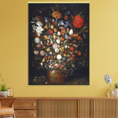 Jan Brueghel the Elによる木製の容器の花 キャンバスプリント (インサイチュ (リビング))