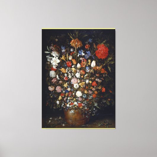 Jan Brueghel the Elによる木製の容器の花 キャンバスプリント (正面)