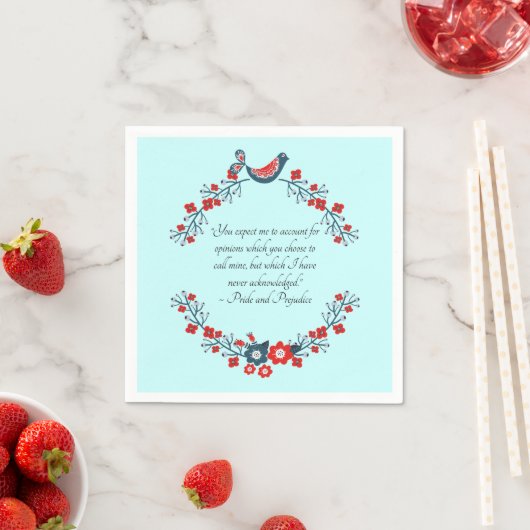 Jane Austen 引用句, Pride and Prejudice Floral スタンダードカクテルナプキン (インサイチュ)