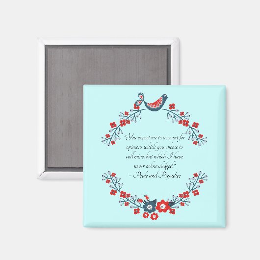 Jane Austen 引用句, Pride and Prejudice Floral  マグネット (正面/裏面)