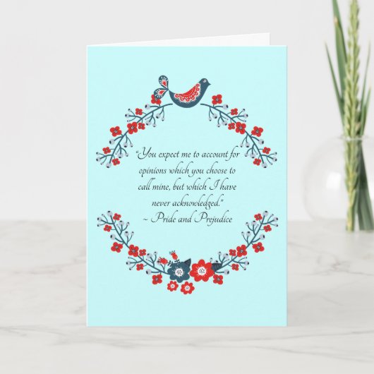 Jane Austen Quote, Pride and Prejudice Floral  サンキューカード (正面)