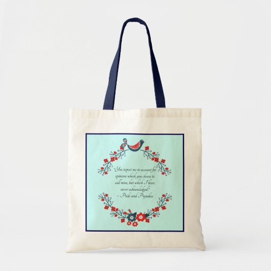 Jane Austen Quote, Pride and Prejudice Floral  トートバッグ (正面)