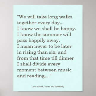 Jane Austen Reading and Music quote ポスター