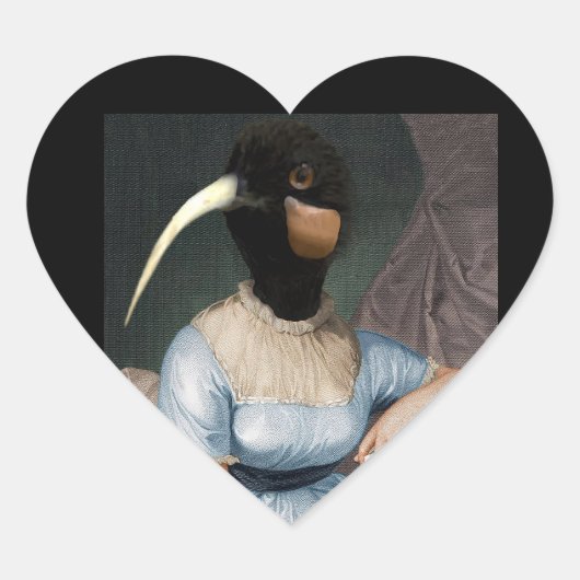 Jane Austen with bird head ハートシール (正面)