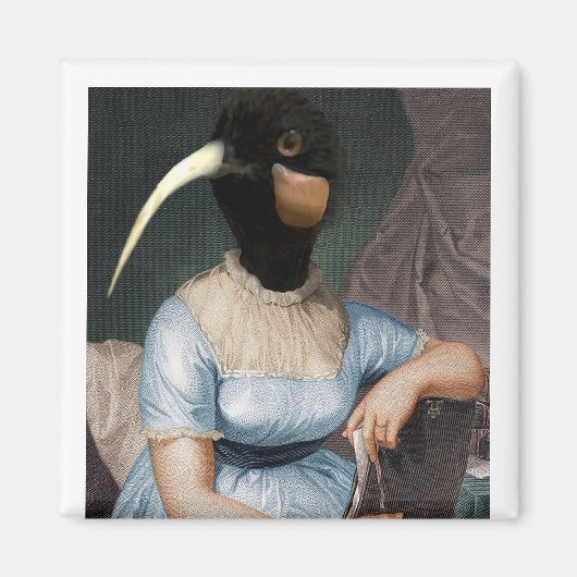 Jane Austen with bird head マグネット (正面)