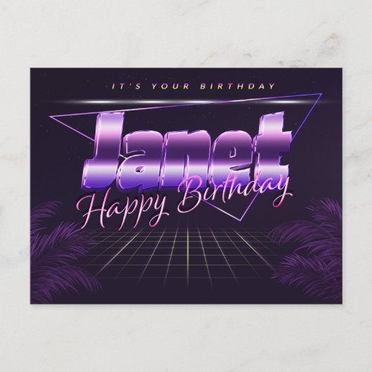 Janet Name Vorname lila Postkarte Geburtstag ポストカード (正面)