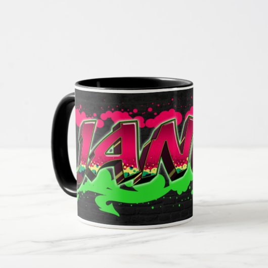 Janet Vorname Name Graffiti red green Tasse マグカップ (正面左)