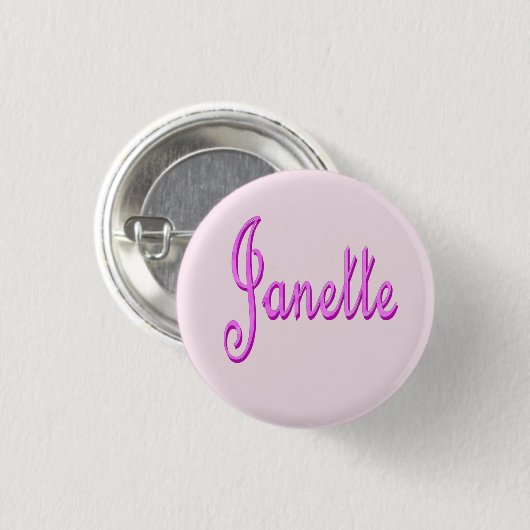 "Janette" ピンクのツートンJanetteネーム、 缶バッジ (正面&裏面)