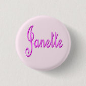 "Janette" ピンクのツートンJanetteネーム、 缶バッジ (正面)