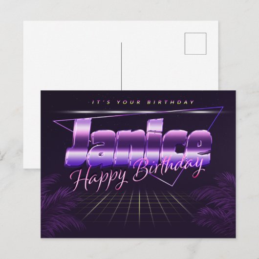 Janice Name Vorname lila Postkarte Geburtstag ポストカード (正面/裏面)