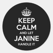 Janine Keep Calm Personalized Name Funny Birthday  ラウンドシール (正面)
