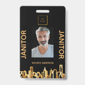 Janitor写真ブラック金ゴールドロゴ都市スカイライン バッジ (正面)