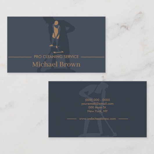 Janitorial Housekeeping Cleaning Pro Men Navy 名刺 (正面/裏面)