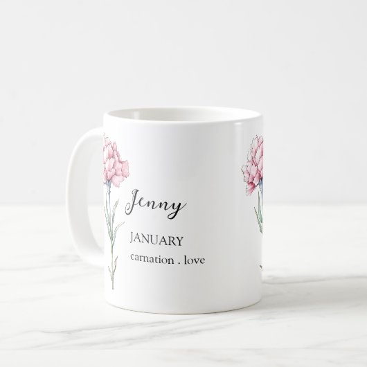 JANUARYカーネーション誕生花月名ギフト コーヒーマグカップ (正面左)