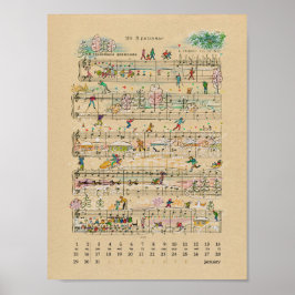 January ハッピー ノーツ カレンダー 2022 ポスター