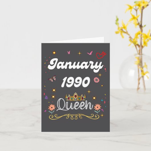 January 1990 Queen Since January 1990 Birthday Gir カード (黄色い花)