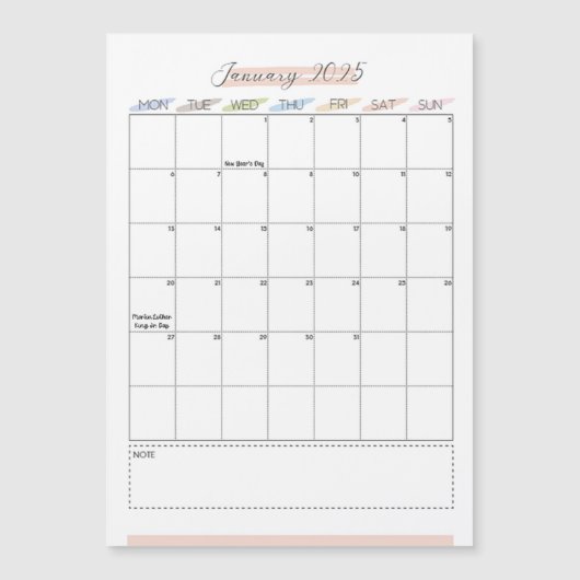 January 2025 Magnetic Calendar (正面)