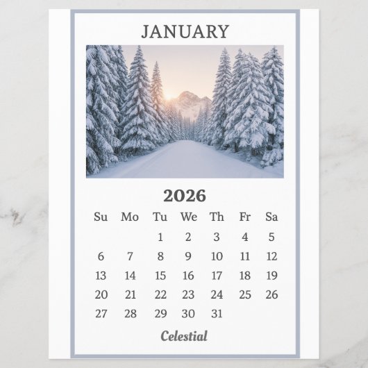 January 2026 Snowy Mountain Calendar Page  チラシ (正面)