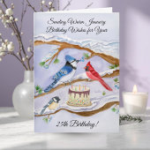 January 25th Birthday Backyard Birds Watercolor カード