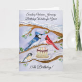 January 35th Birthday Backyard Birds Watercolor カード (正面)