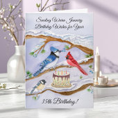 January 35th Birthday Backyard Birds Watercolor カード