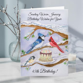 January 45th Birthday Backyard Birds Watercolor カード
