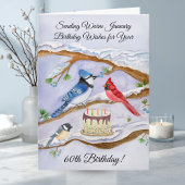 January 60th Birthday Backyard Birds Watercolor カード