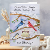 January 65th Birthday Backyard Birds Watercolor カード