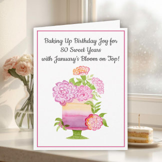 January 80th Birthday Cake Purple Carnations カード