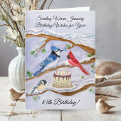 January 85th Birthday Backyard Birds Watercolor カード