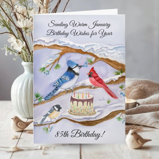 January 85th Birthday Backyard Birds Watercolor カード