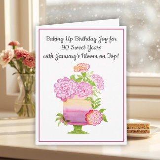 January 90th Birthday Cake Purple Carnations カード