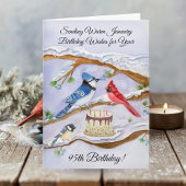 January 95th Birthday Backyard Birds Watercolor カード