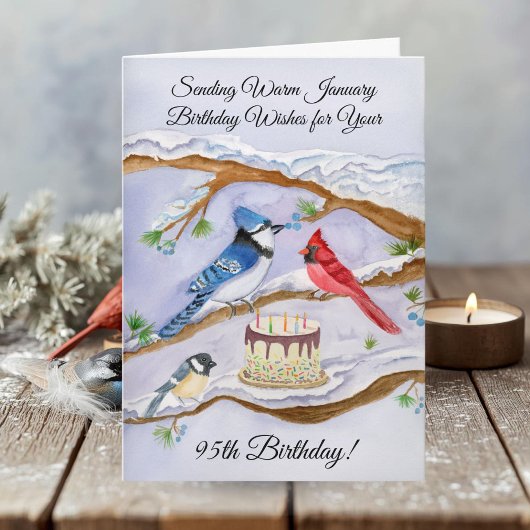 January 95th Birthday Backyard Birds Watercolor カード