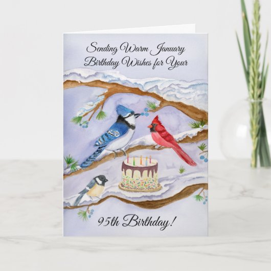 January 95th Birthday Backyard Birds Watercolor カード (正面)