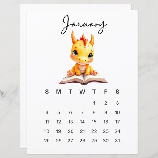 January Baby Dragon Art Print Whimsical Fantasy (正面/裏面)