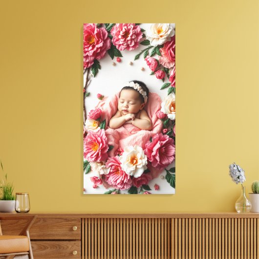 January Birth Flower Baby Girl Portrait キャンバスプリント (インサイチュ (リビング))