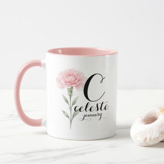 January Birth Flower Mug – Pink Carnation Gift マグカップ (ドーナツ)