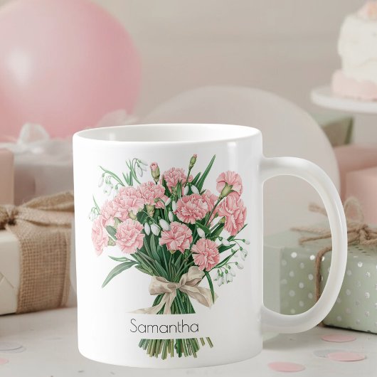 January Birth Flower Mug | Pink Carnations コーヒーマグカップ