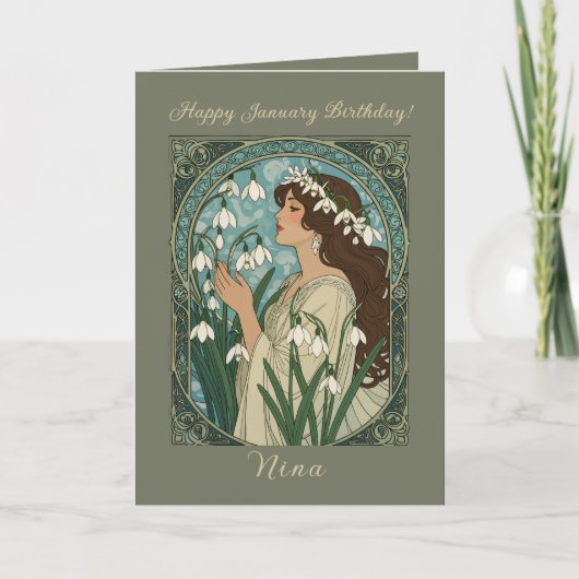 January Birth Flower Snowdrop Flowers Art Nouveau  カード (正面)